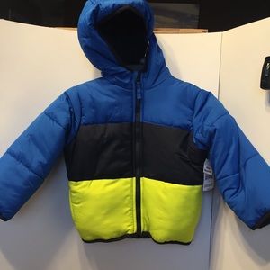 Toddler Boys Puffer Jacket 2T Blue black yellow Hooded Coat New
